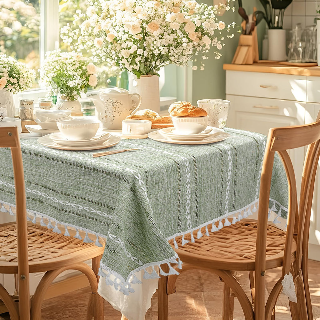 Boho Small Square Tablecloth 36''x36'', Sage Green Linen Coffee Table Cover, Spring Nightstand Cover Top, End Bedside