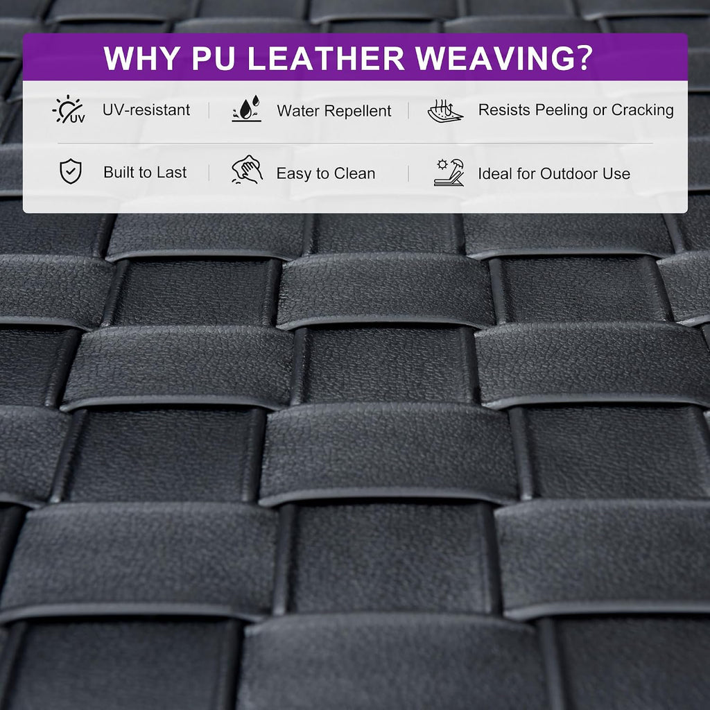 Patio Lounge Chair PU Leather Chaise Lounge Chairs 1PC, Black | Handwoven PU leather for less cracking peeling