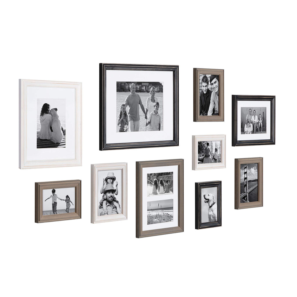 Bordeaux Gallery Wall Frame Kit, Set of 10 with Assorted Size Frames in Modern Farmhouse Finishes of Black, White and