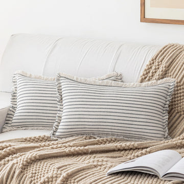 Throw Pillow Covers 12x20 Boho Striped Pillow Cases with Tassel