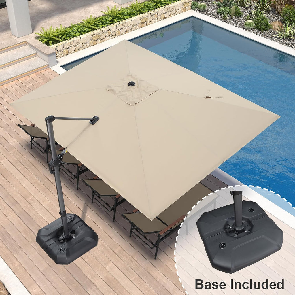 9' X 11.5' Patio Umbrella with Base Outdoor Cantilever Rectangle Umbrella Offset Umbrella with 360-degree Rotation Pool