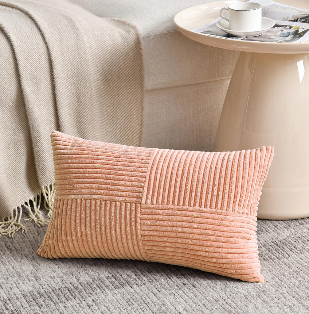 2 Packs Peach Lumbar Decorative Throw Pillow Covers 16x28 Inch Couch Bed Sofa, Rustic Farmhouse Boho Home Decor, Soft