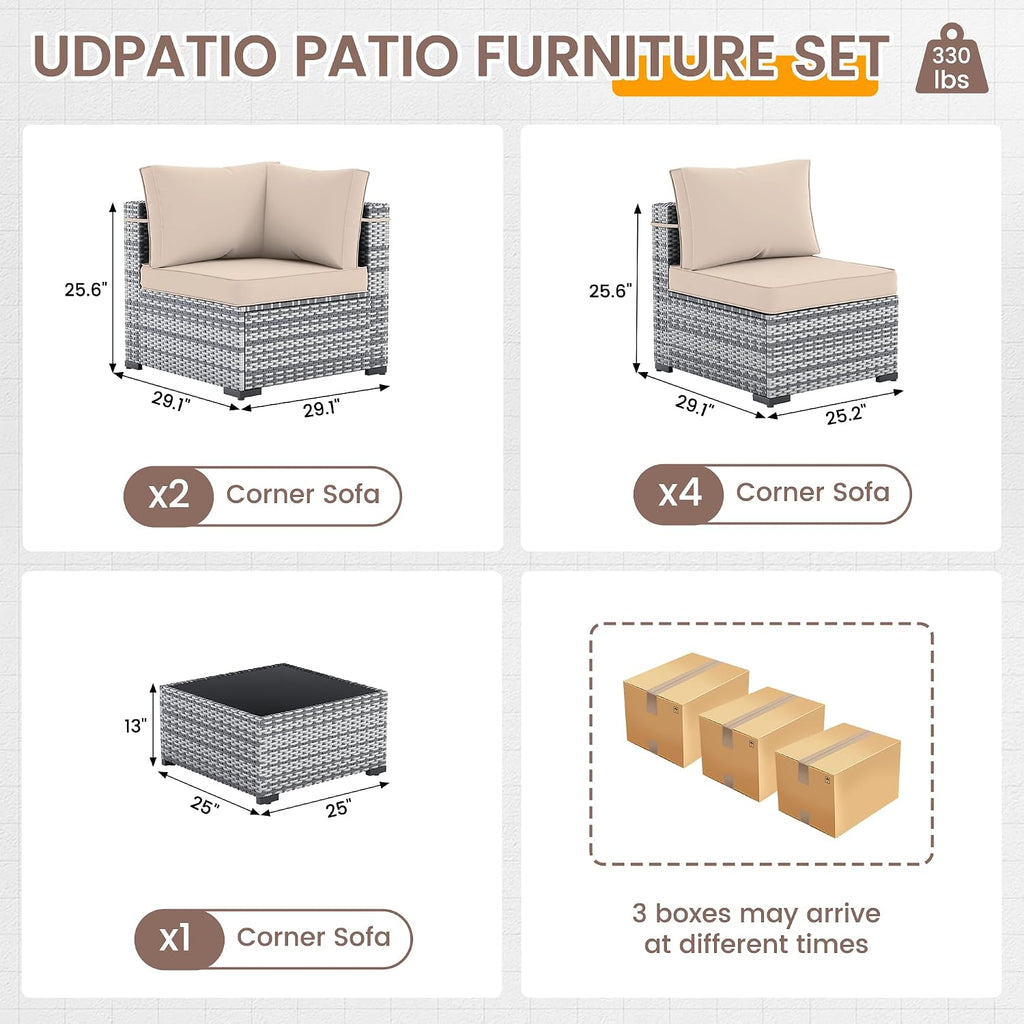 Patio Furniture Set, 7 Pieces PE Wicker Sectional Sofa with Tea Table, Outdoor Conversation Set , Garden, Backyard