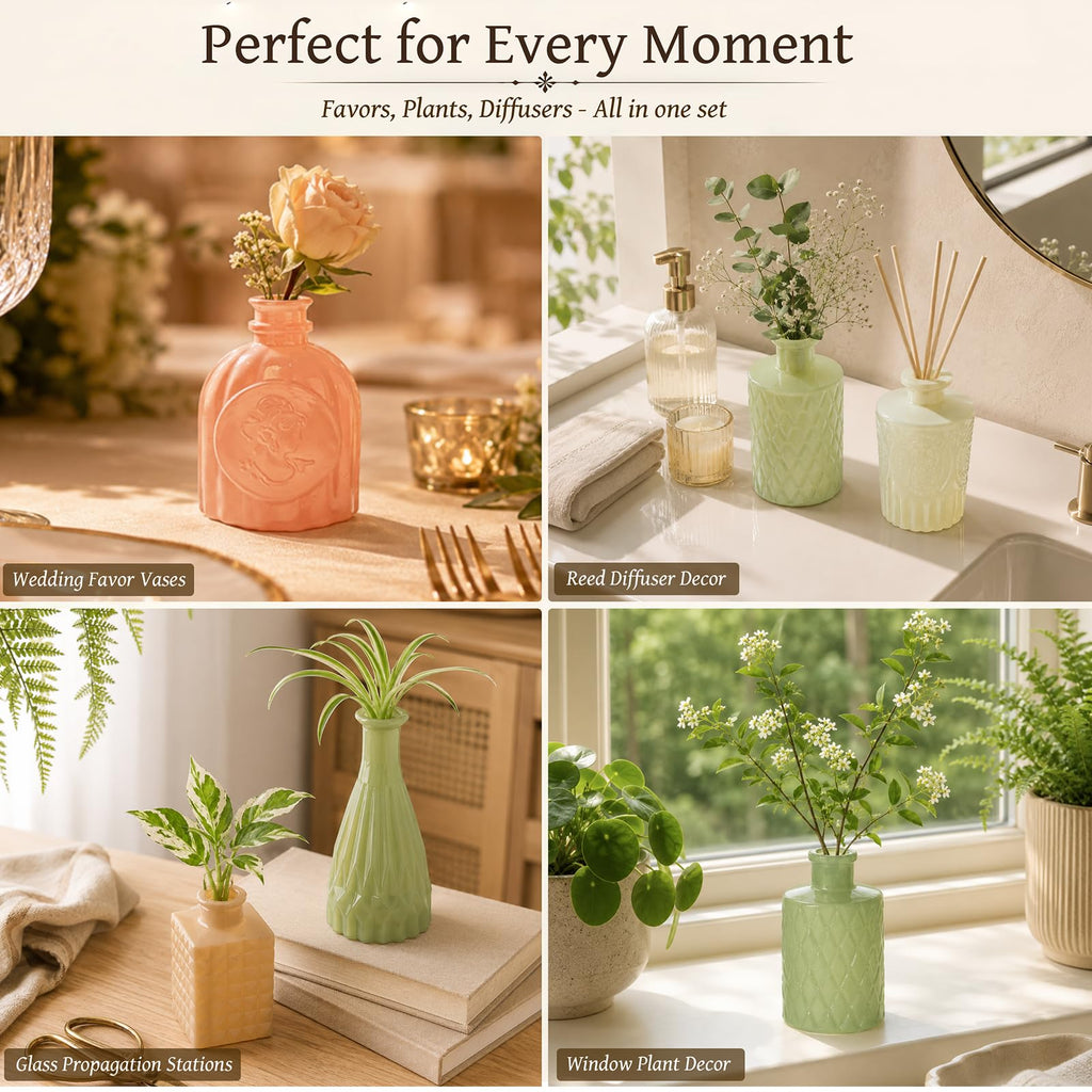 24 Pcs Colorful Glass Bud Vase Set, Small Flower Vases