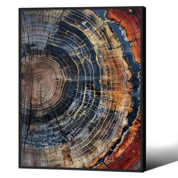 Vintage Trendy Abstract Tree Ring Wall Art Modern Colorful Nature Poster 08x10 inch Black Framed Minimalist Aesthetic