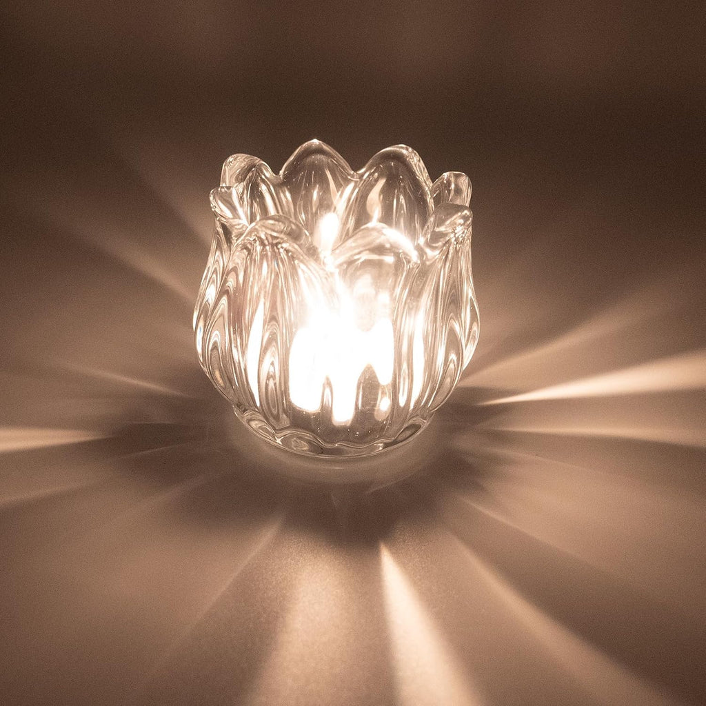 Votive Glass Tealight Candle Holders, Candles Not Included (Transparent Tulip-12 Pcs)