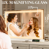 Vanity Mirror with Lights 32"x22", Lighted Makeup Mirror, Large Vanity Mirror, Touch Sensor with 3-Color Lighting, USB