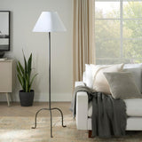 66" Black Wrought Iron Heritage Metal Slim Tripod Standing Floor Lamp for Modern, Industrial, Minima