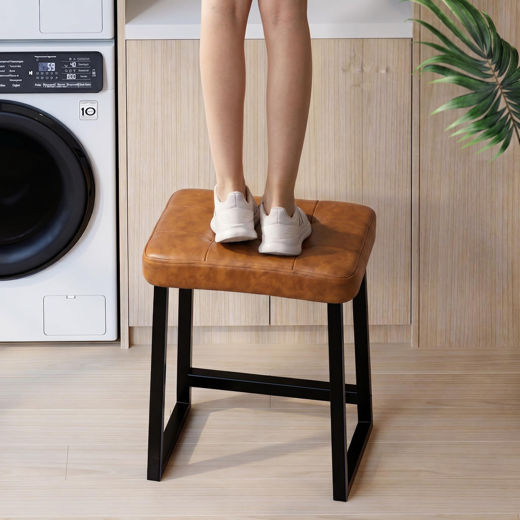 Vanity Bar Stool Chair, Makeup Stool Counter Height Stools, Small Ottoman Footrest s, Leather &Metal Legs with