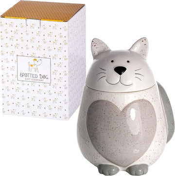 Ceramic Cookie Jar with Lid, Large Cat Treat Container for Cookies & Biscuits, Cute Novelty Kitchen Storage