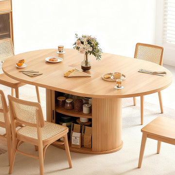 Extendable Round Dining Table for 2-4-6, 63 Inch Dining Room Kitchen Table with 2-Tier Storage Shelf, Modern