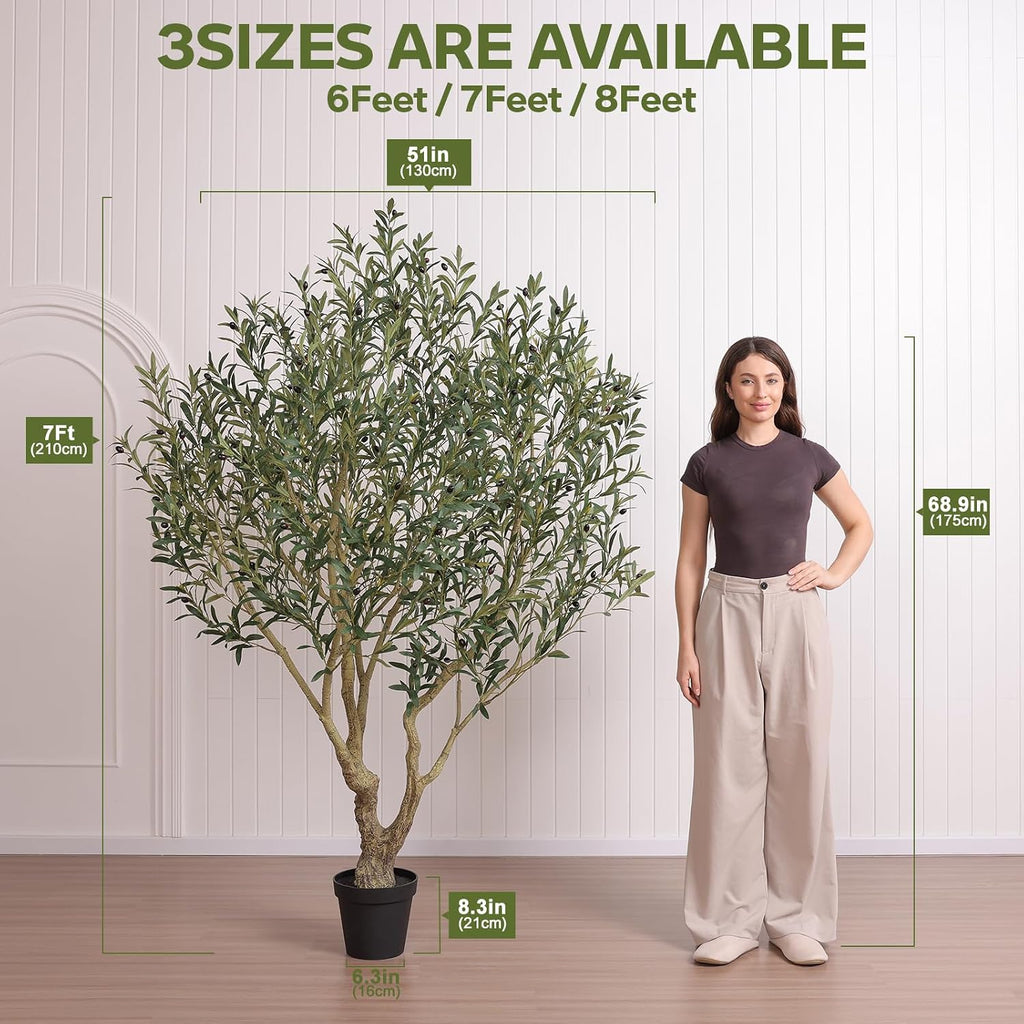 Olive Tree Artificial Indoor 7ft - Large Fake Plants - Realistic Faux Olive Tree in Pot - Tall Artificial Plants