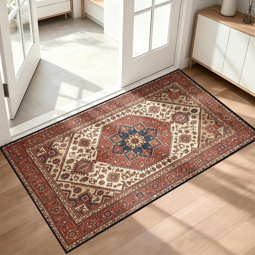 Boho Red 5x8 Area Rug, Traditional Oriental Living Room Carpet