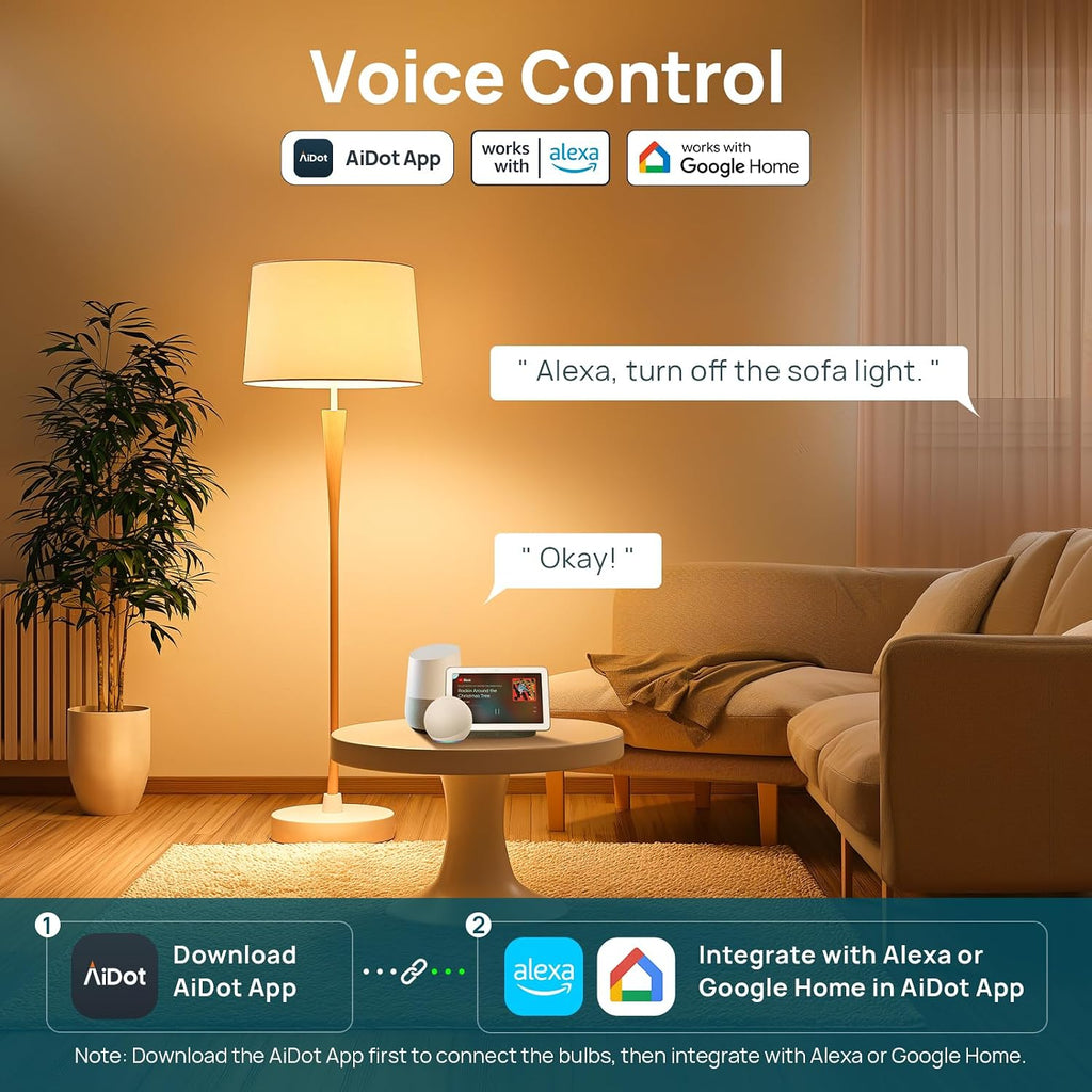 Smart Light Bulbs, Warm White to Daylight (2700K-6500K), Alexa Light Bulbs, Work with Alexa, Google Home, , 60W