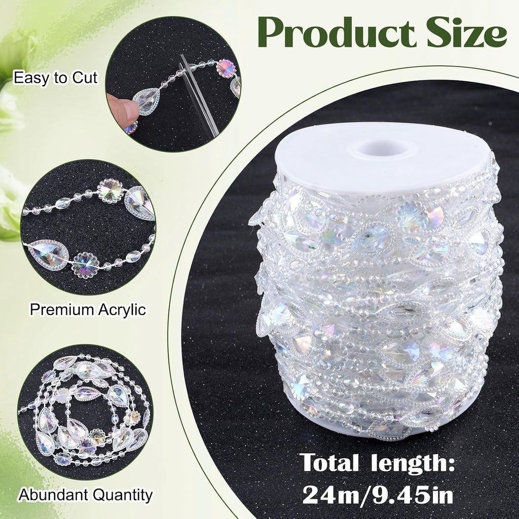 24m/79ft Transparent Bead String, Acrylic Gems Bead Teardrop Flower Crystal Garland Trim Chain for Wedding Chandelier