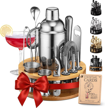 Bartender Kit - 15 Piece Cocktail Shaker Set with Bamboo Stand | Complete Cocktail Kit Gift Set | Top Bartender Gifts