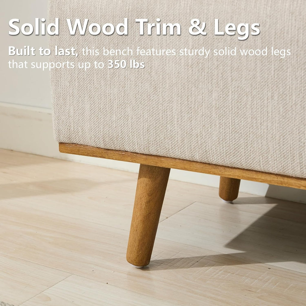 Storage Ottoman Bench, 45" End of Bed Bench, Beige | Hidden Storage Space, Linen Upholstery, Padded Cushion Top