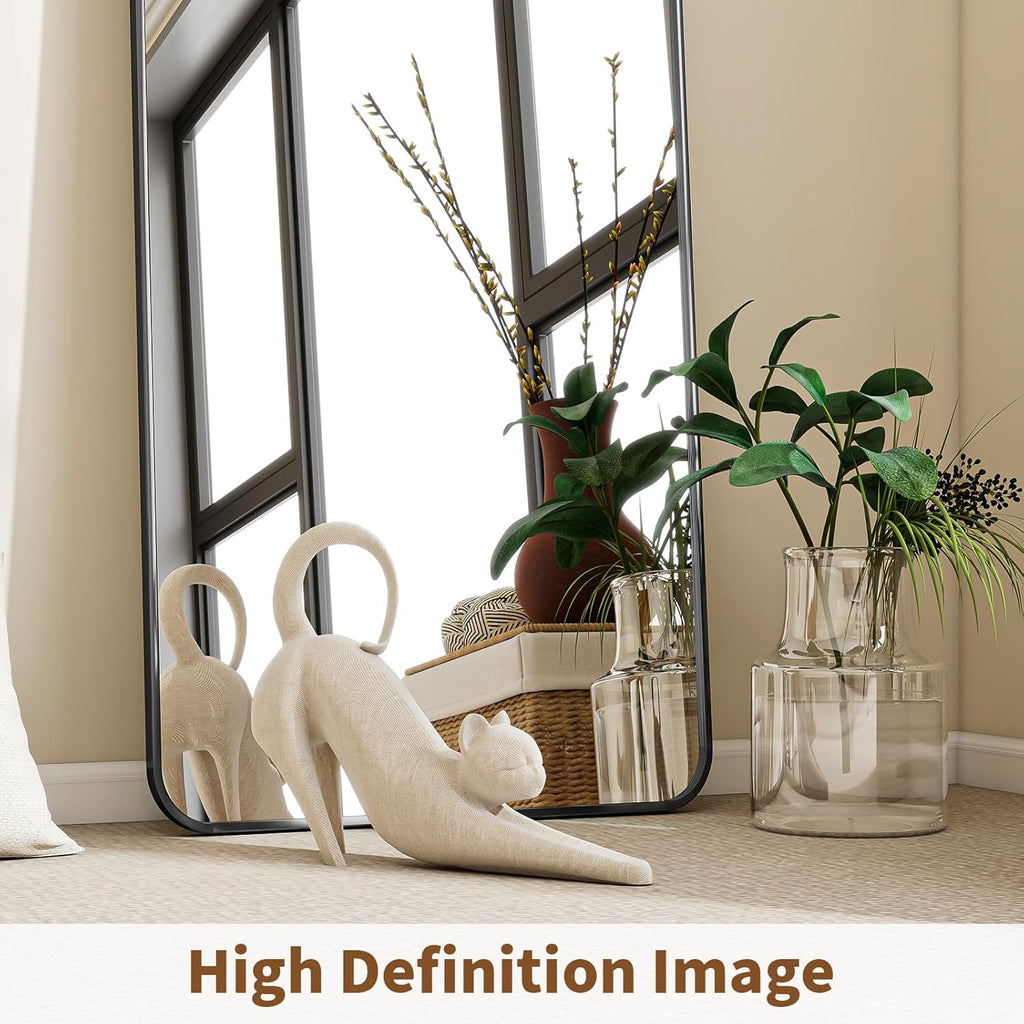 Black Full Length Mirror, 56"x21" Rounded Corner Floor Mirror Standing Hanging or Leaning Against Wall, Suitable or