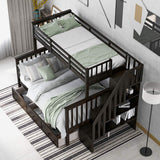 Wood Twin Over Full Bunk Bed with Storage Stairs for Kids Boys Girls, Stairway Bunk Bed with Drawers and Guardrails