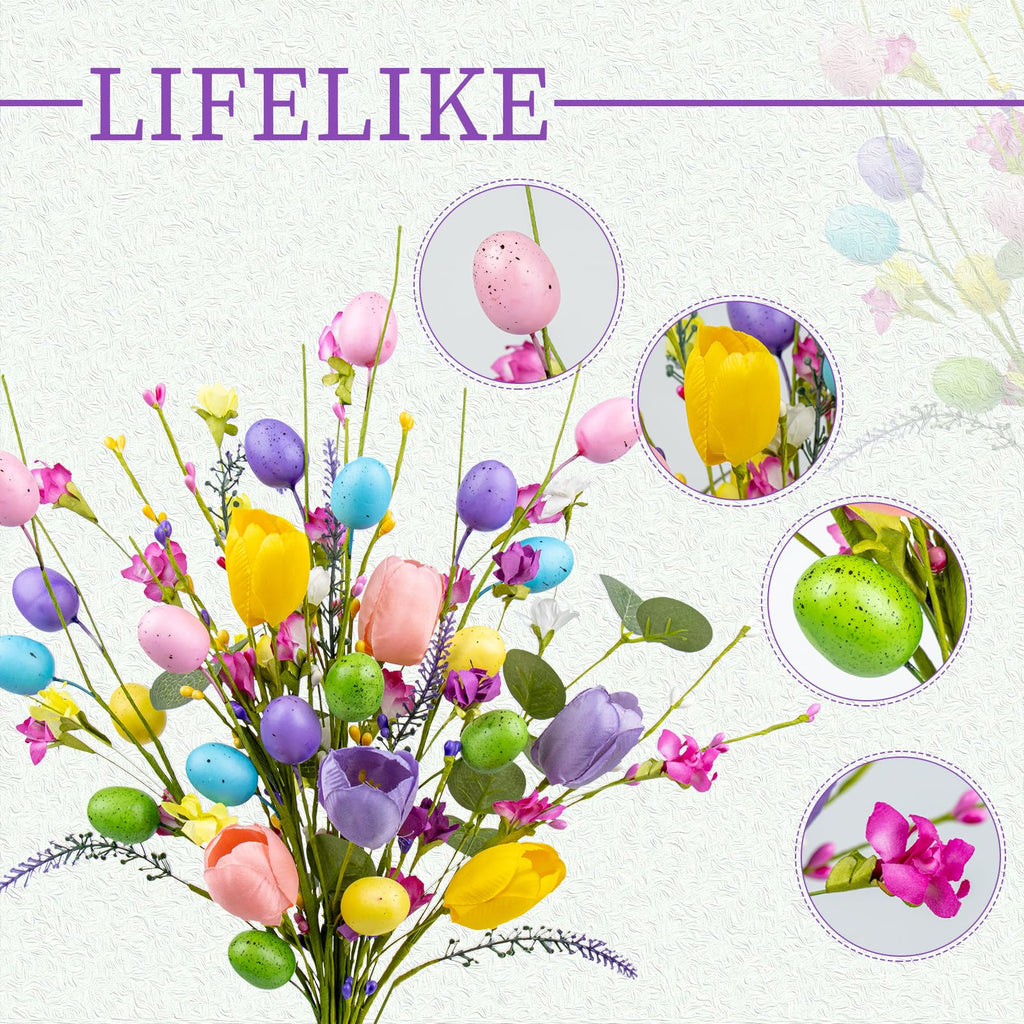 10 PCs Modern Easter Table Centerpiece Decorations 17 inches Rustic Easter Flowers Artificial for Decoration Colorful