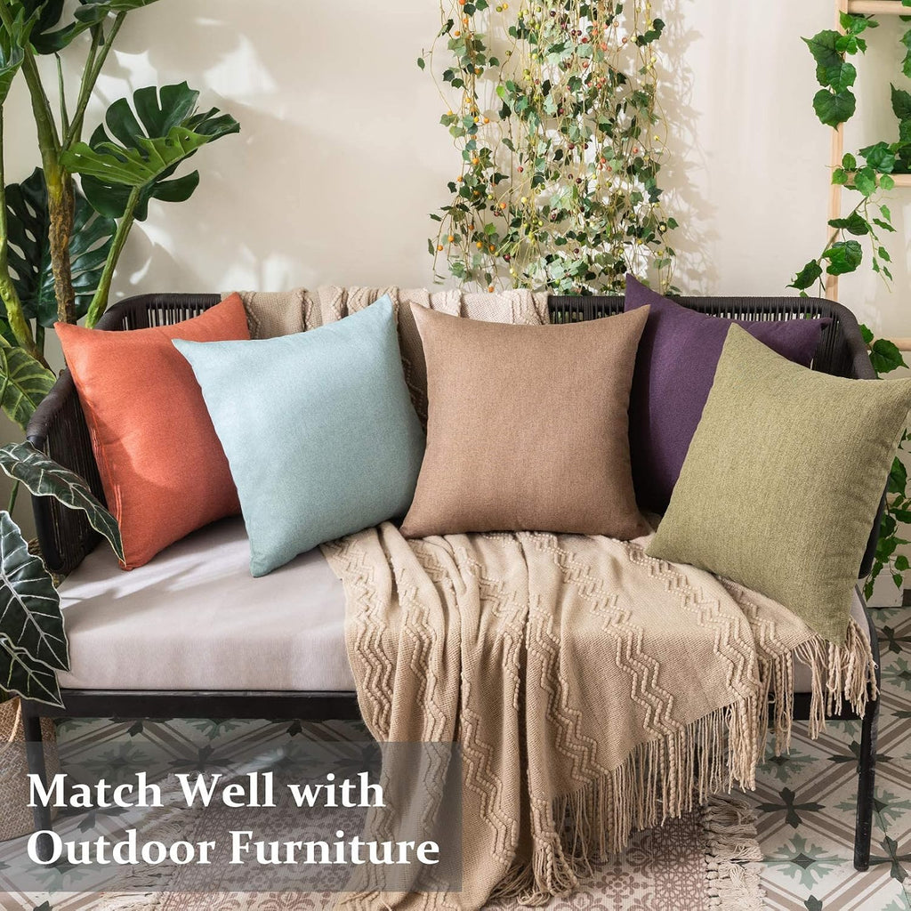 Pack of 2 Decorative Outdoor Solid Waterproof Throw Pillow Covers Euro Sham Faux Linen Garden Farmhouse Cushion Cases