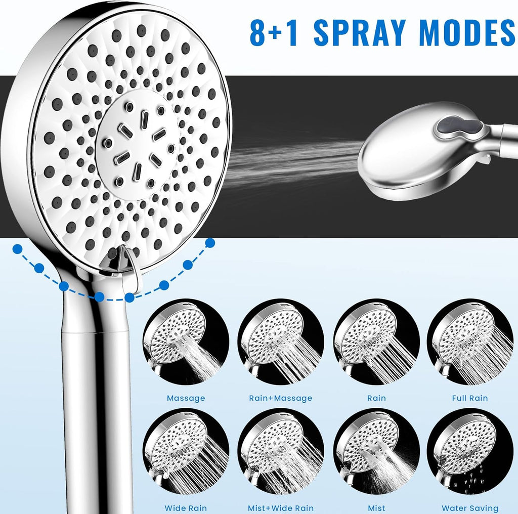 Filtered Shower Head with Handheld, High Pressure 9-Spray Modes Detachable Shower Head with Filter for Hard