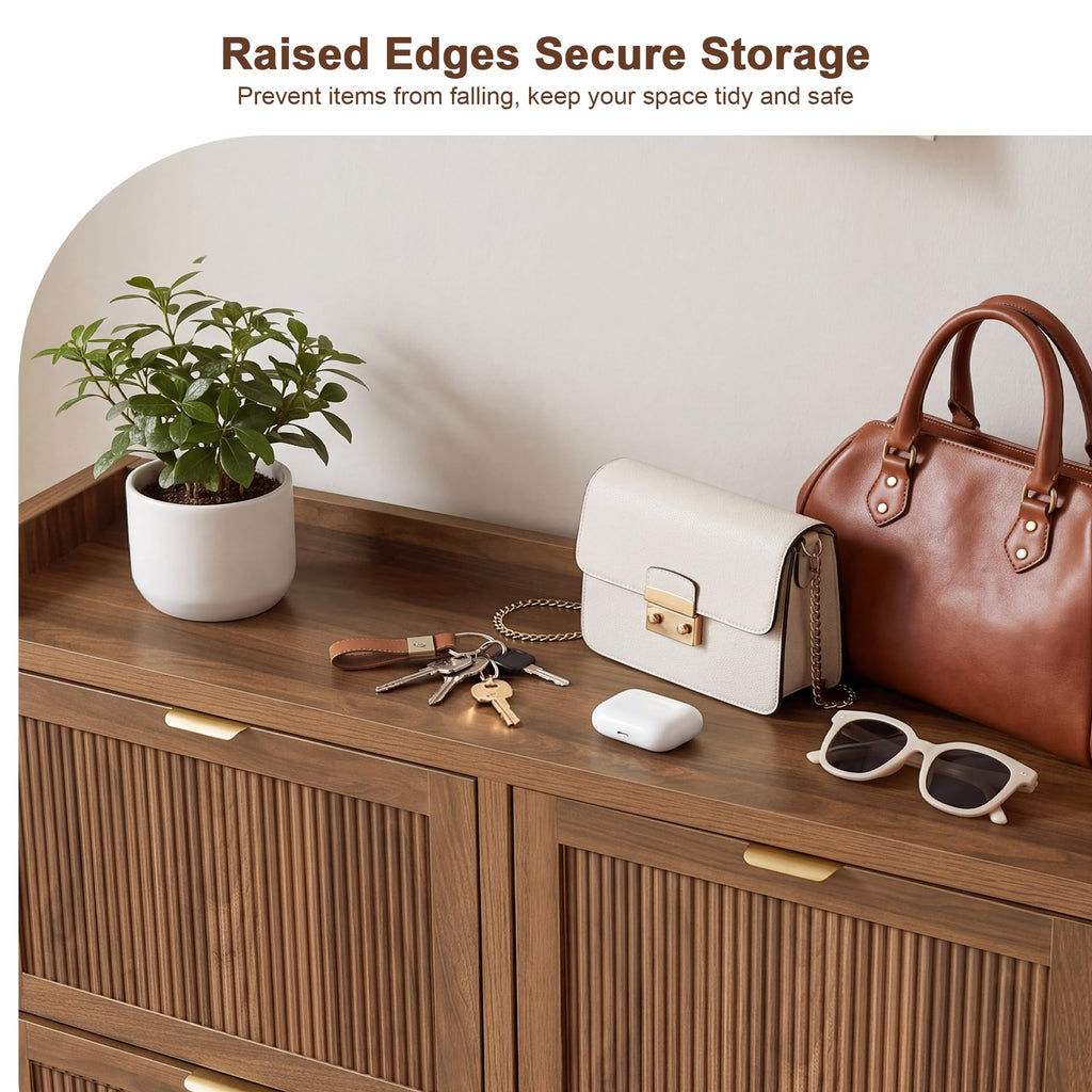 Fluted Shoe Storage Cabinet with 4 Flip Drawers
