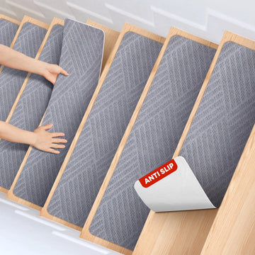 Woven Stair Treads for Wooden Steps, 15 Pack, 8" x 30", Light Gray