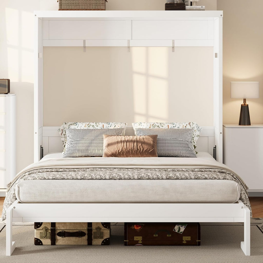 Murphy Bed Full,Murphy Bed with Legs,can be Folded,Wall Bedframe w/Wood Slat Support,No Box Spring Needed,for Bedroom