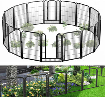 Decorative Garden Metal Fence 36ft (L)×40in (H) with 14 Panels 2 Gate Outdoor, No Dig Rustproof Wire, Animal Barrier