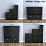 3-Tier Stackable Wood Bookcase with Doors, Cube Storage Organizer Shelves, Small Food Pantry Cabinet