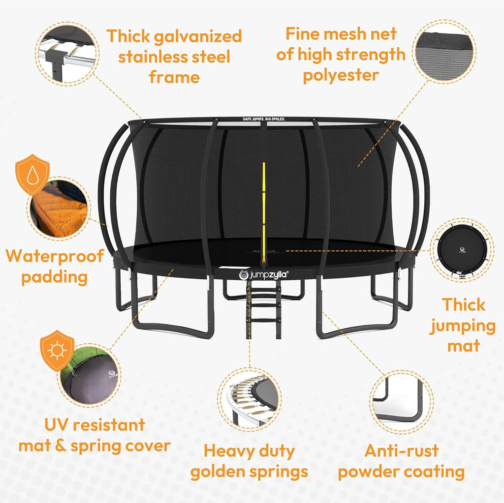 Trampoline with Net for Kids 8FT 10FT 12FT 14FT 15FT 16FT | ASTM-compliant trampoline with enclosure, non-slip