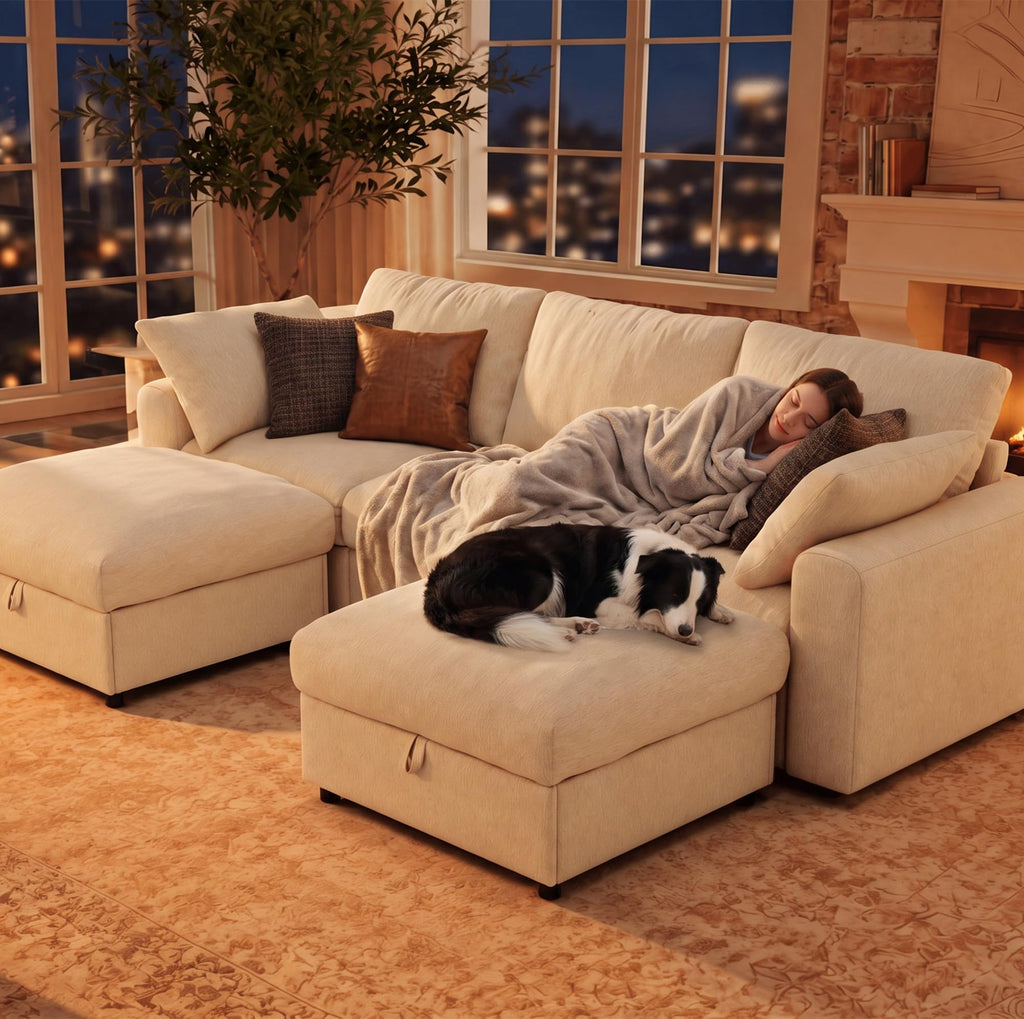 Oversized Cloud Sectional Couches, Modular Sectional Sofa with Wide Deep Seat, Coner Couch with Throw Pillow and