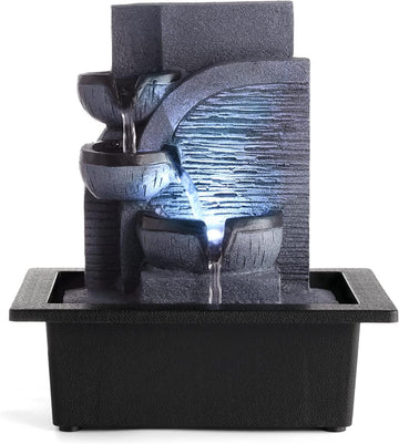 Tabletop Water Fountain with LED Lights Indoor Waterfall Fountains Relaxing Water Feature Indoor Fountains Zen