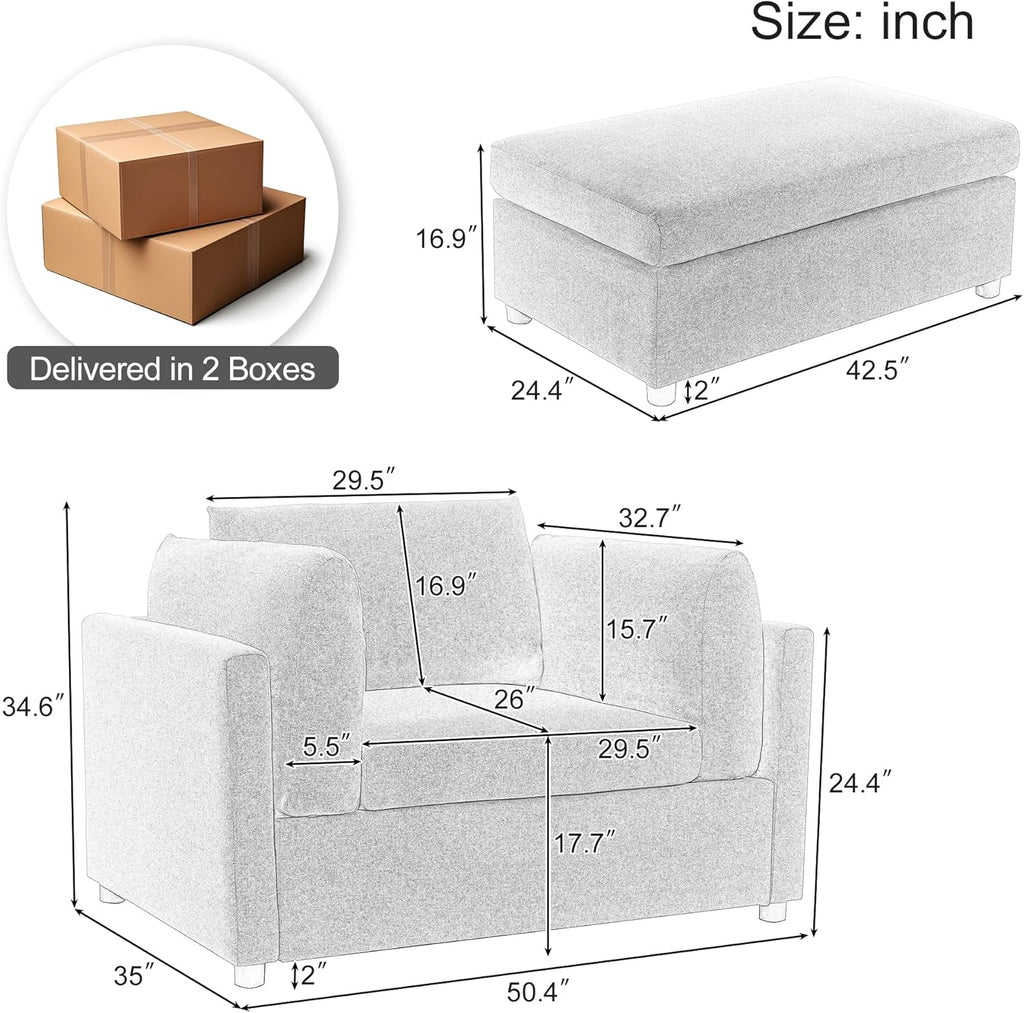 Luxe Oversized Lounge Chair and Ottoman — Cream Chenille