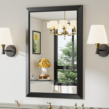 Black Metal Framed Bathroom Wall Mirror, 24x36 Inch
