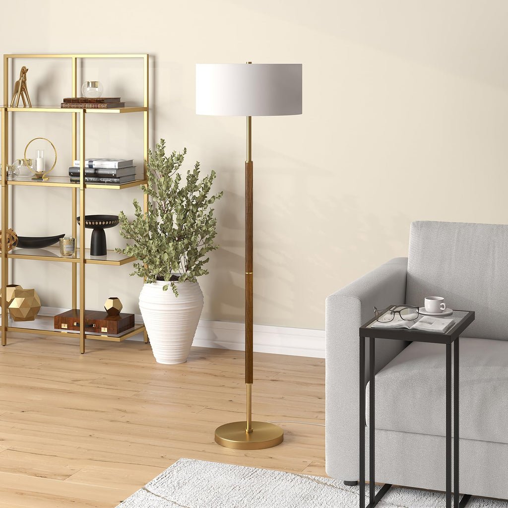 61" Modern 2-Light Floor Lamp, Medium Oak