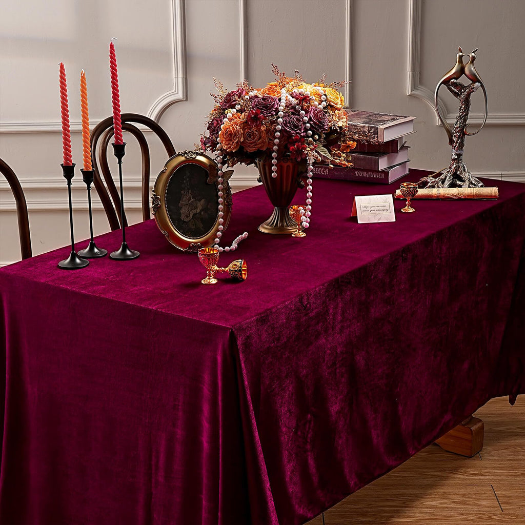 Burgundy Velvet Tablecloth 60x102 Inch Soft Rectangular Table Overlay