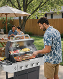 4-Burner Propane Gas Grill with Side Burner, 46,500 BTU Stainless Steel BBQ Grill with Enameled Cast Iron Grates and Side Tables for Patio and Backyard
