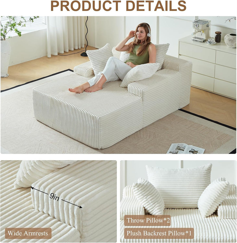 67 Inch Chaise Lounge Chair Indoor, Oversized Upholstered Boneless Sofa Bed, Corduroy Deep Seat Sleeper Couch Reading