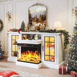 59 Inch Fireplace TV Stand with 3-Sided Glass, Media Entertainment Center for TVs up to 65 Inches, Adjustable LED Flame, White