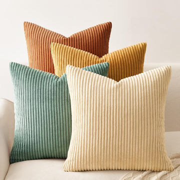 Decorative Throw Pillow Covers Cushion Cases, Set of 4 Soft Velvet Modern Double-Sided Designs, Mix and Match for Boho Farmhouse Fall Home Decor (18x18 inch, Orange/Teal)