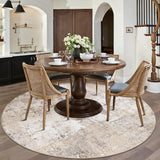 8x8 Washable Round Rug Beige Grey Abstract Non Slip Soft Low Pile Circle Rug for Living Room Bedroom