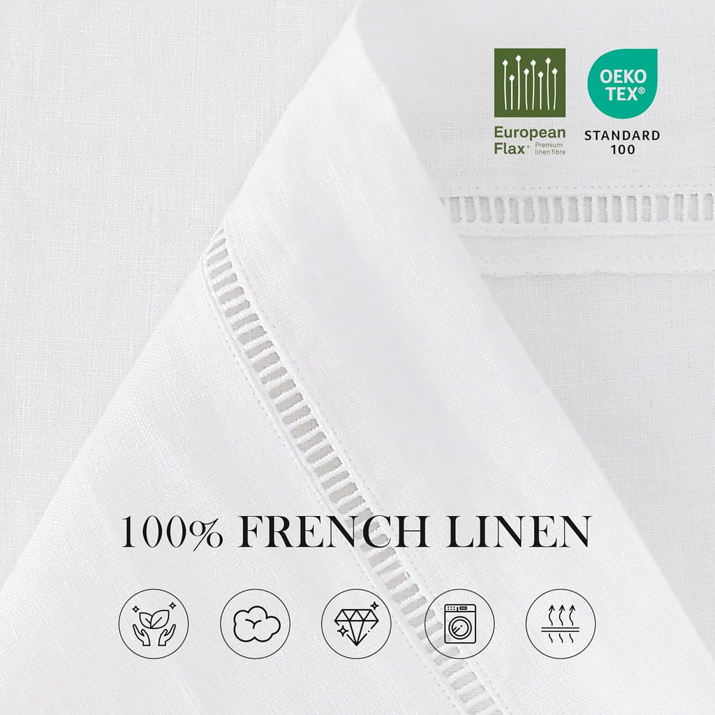 Linen World Hemstitch Linen Tablecloth,French Linen White Tablecloth 90" x 60" Inch,Washable Rectang
