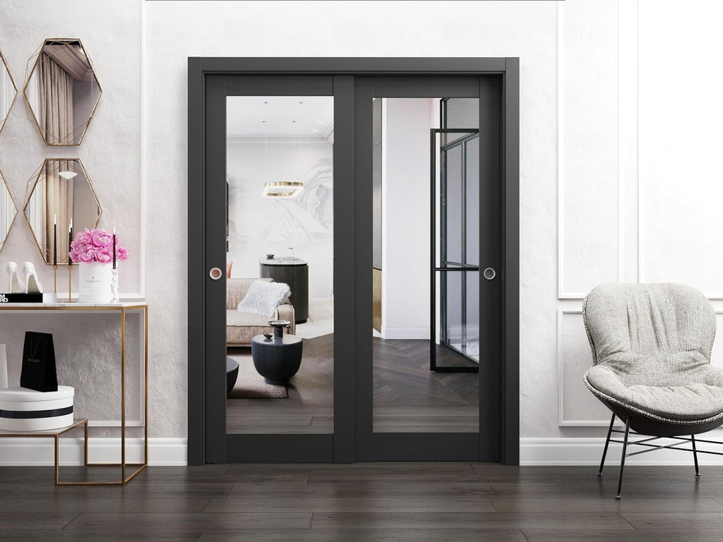 Sliding Closet Door SARTODOORS Lucia 1299 Bypass Interior Doors with Mirror, Solid Wood, 60x80, Blac
