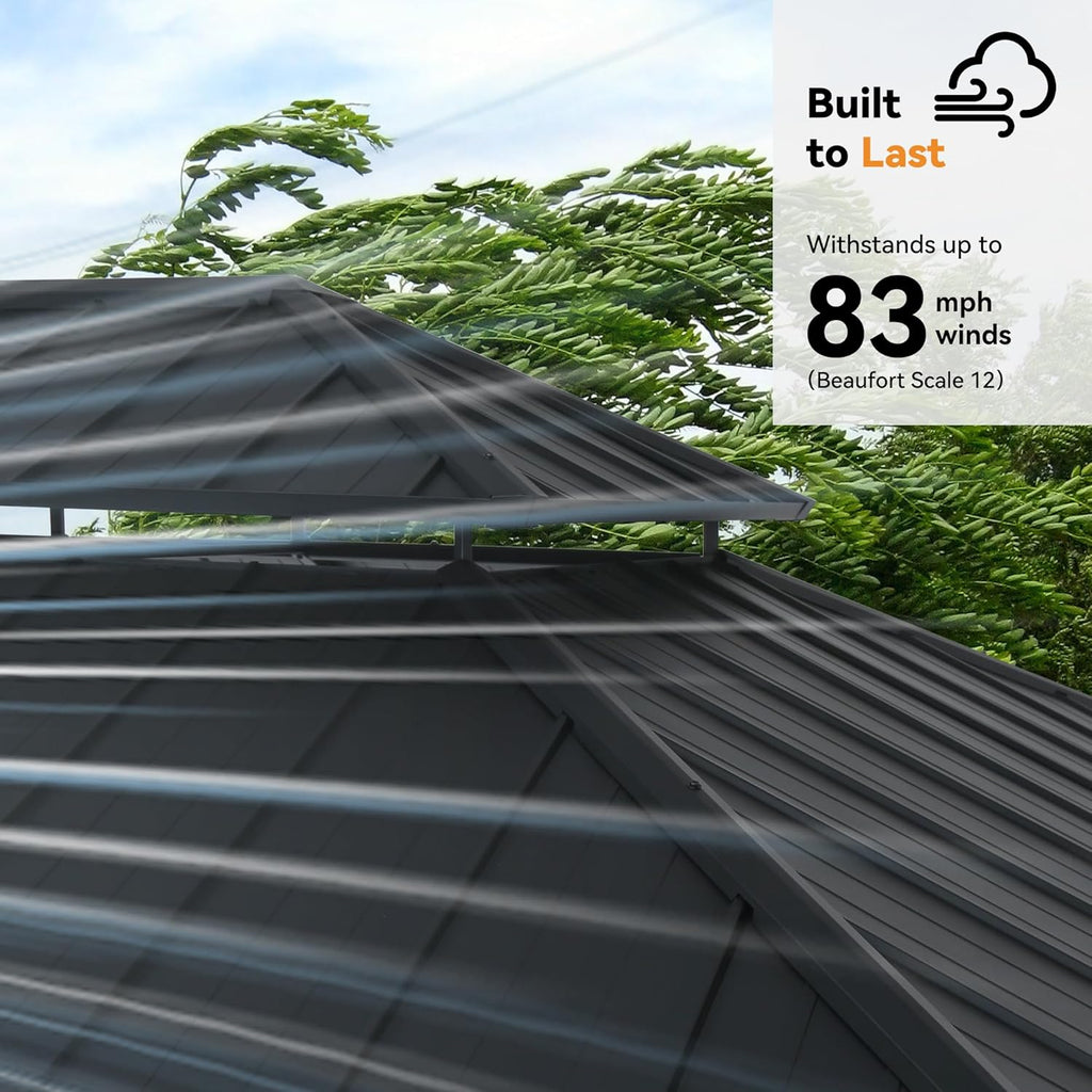 Modern Shade Wood Gazebo 10' x 12', Permanent Hardtop Gazebo with Double Galvanized Steel Roof