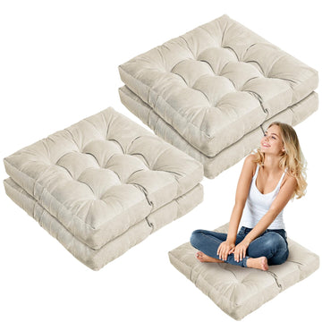 4 Pcs Beige Large Floor Pillow Cushion, Square 22 x 22