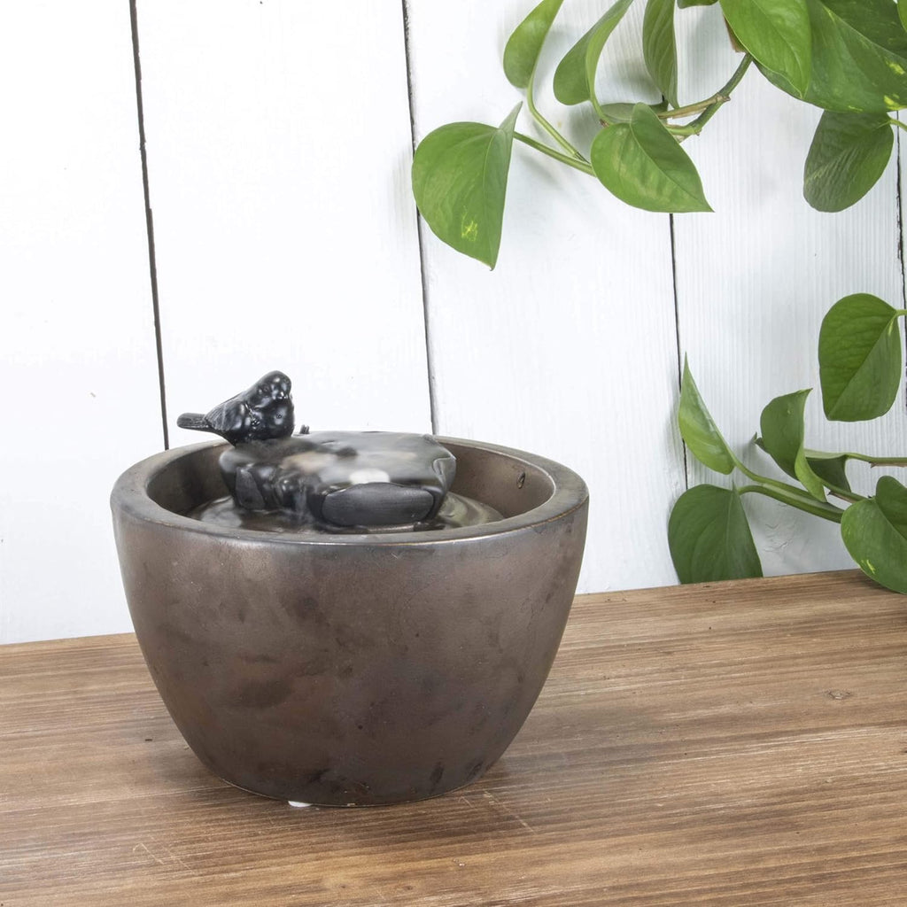 Foreside Bronze Bird on Leaf Indoor Water Fountain with Pump
