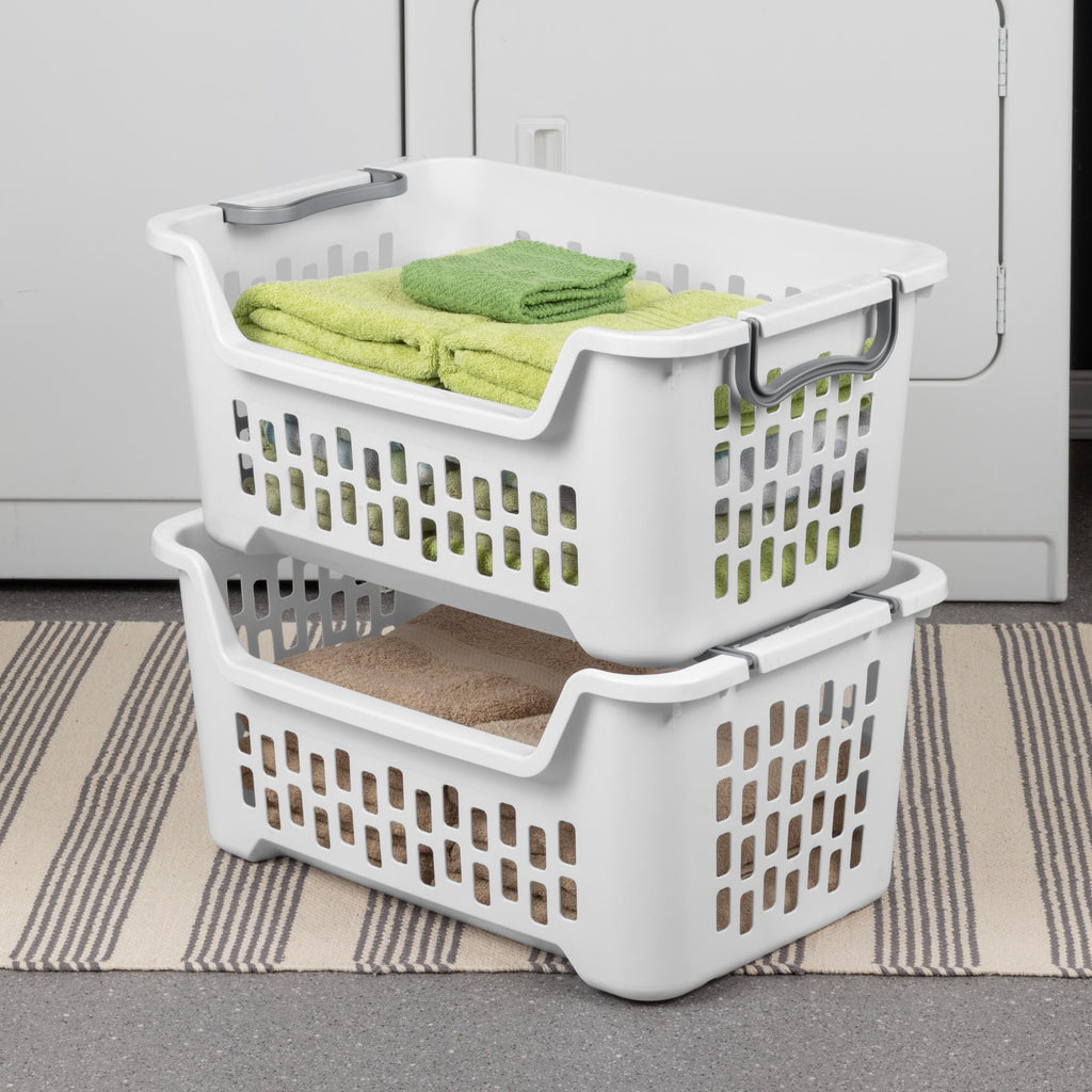 Stacking Laundry Basket, Plastic Clothes Hamper, 12-Pack