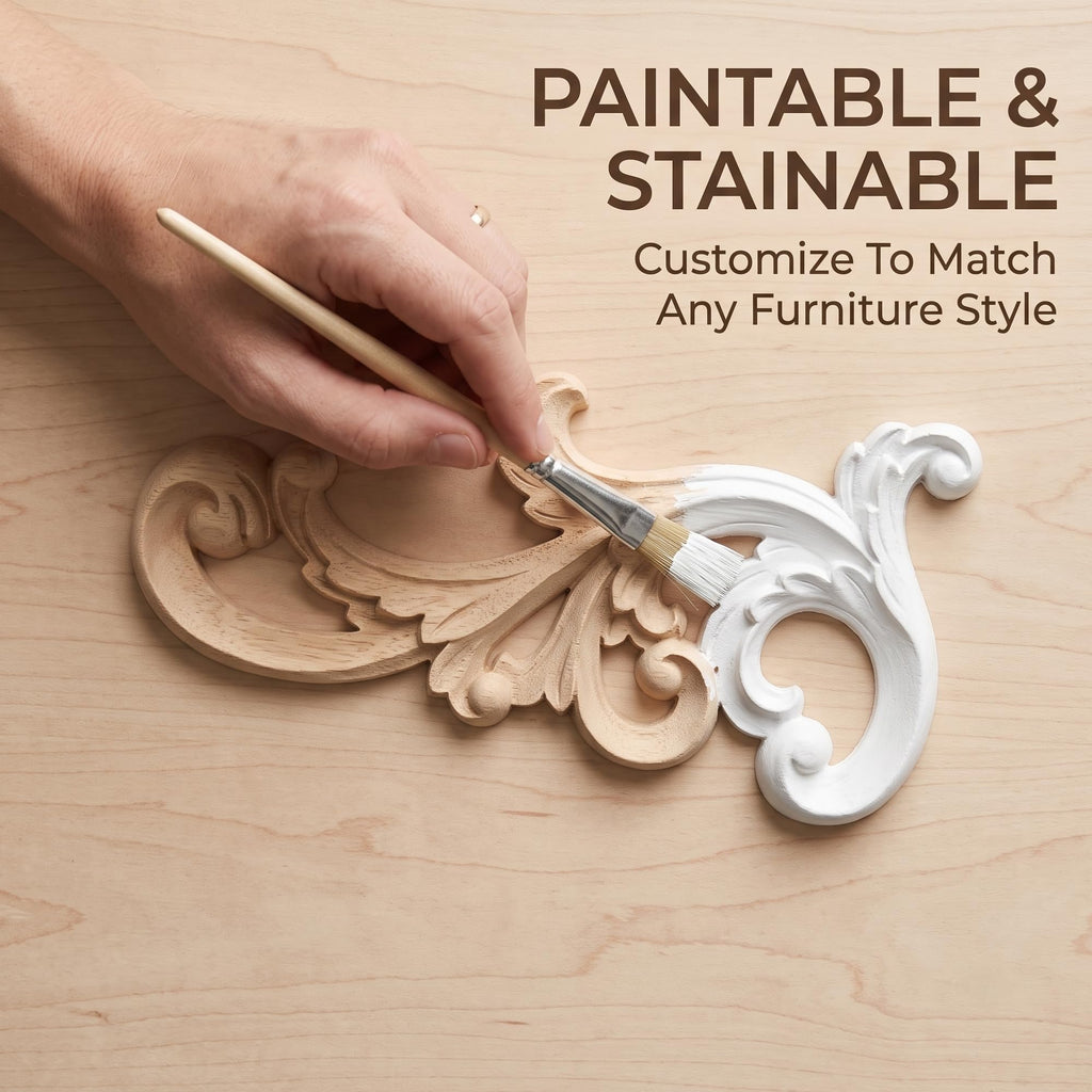 Premium Unpainted Solid Wood Appliques, Decorative Mirrored Scroll Wood Onlays for Furniture Renovation, Cabinet